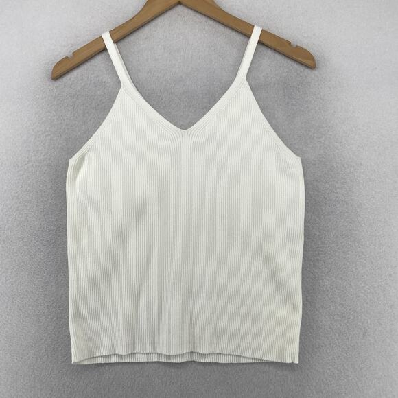 Eileen Fisher Sweaters - EILEEN FISHER Sweater L Cotton Tank Top Cami V-Neck Ribbed Pullover White